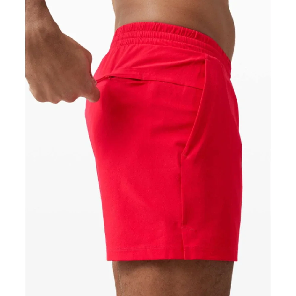 Lululemon Men Red Channel Cross Swim Shorts Mesh Sz M LM7AS1S Lined Beach Trunks